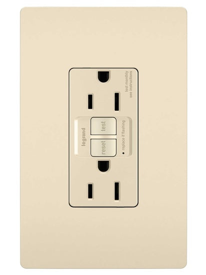 Legrand 1597-LA | Radiant Collection | Radiant Spec-Grade 15A Self-Test GFCI Receptacle, Light Almond