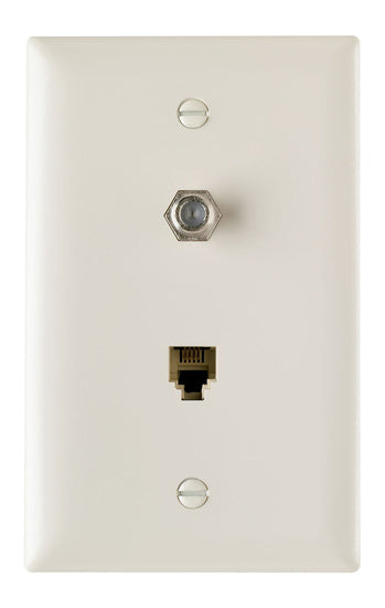 Legrand TPTELTVLA | On-Q | Communication Device, Combination F Type Coaxial Connector and Four Conductor RJ11 Telephone Jack, Light Almond