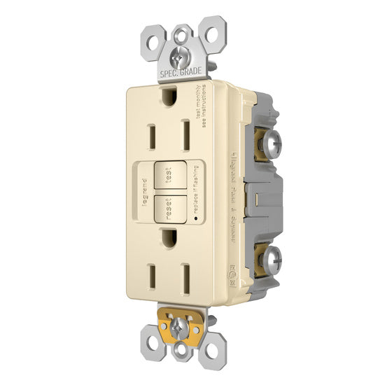 Legrand 1597-LA | Radiant Collection | Radiant Spec-Grade 15A Self-Test GFCI Receptacle, Light Almond