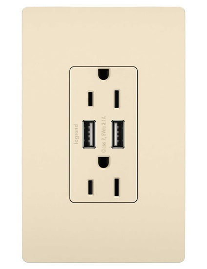 Legrand TM826USBLACC6 | Radiant Collection | Radiant 15A Tamper-Resistant USB Outlet, Light Almond