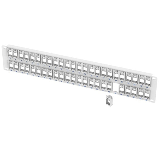 Legrand SPKFBU48-W | TechChoice - 48-Port - Front-Loading Keystone Panel with Removable Bezels - Label/Icon Field - Flat - 1RU - White