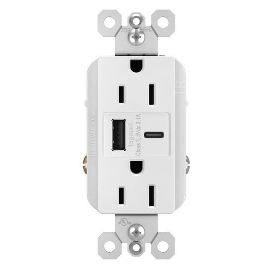 Legrand R26USBACW | Radiant Collection | Radiant 15A Tamper-Resistant USB Type A/C Outlet, White