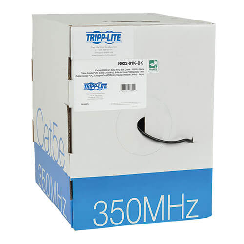 Tripp-Lite N022-01K-BK | Cat5e 350 MHz Solid-Core (UTP) PVC Bulk Ethernet Cable - Black, 1000 ft. (304.8 m), TAA