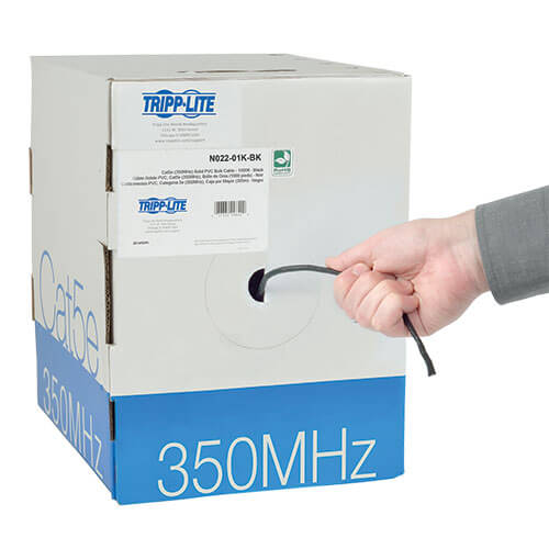 Tripp-Lite N022-01K-BK | Cat5e 350 MHz Solid-Core (UTP) PVC Bulk Ethernet Cable - Black, 1000 ft. (304.8 m), TAA