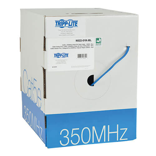 Tripp-Lite N022-01K-BL | Cat5e 350 MHz Solid-Core (UTP) PVC Bulk Ethernet Cable - Blue, 1000 ft. (304.8 m), TAA