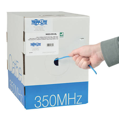 Tripp-Lite N022-01K-BL | Cat5e 350 MHz Solid-Core (UTP) PVC Bulk Ethernet Cable - Blue, 1000 ft. (304.8 m), TAA