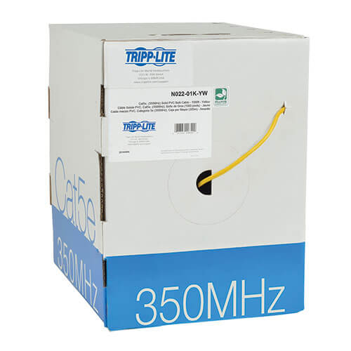 Tripp-Lite N022-01K-YW | Cat5e 350 MHz Solid-Core (UTP) PVC Bulk Ethernet Cable - Yellow, 1000 ft. (304.8 m), TAA
