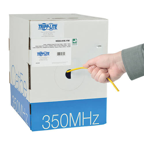 Tripp-Lite N022-01K-YW | Cat5e 350 MHz Solid-Core (UTP) PVC Bulk Ethernet Cable - Yellow, 1000 ft. (304.8 m), TAA