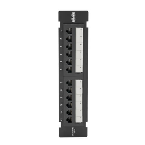 Tripp-Lite N050-P12 | Cat5e Wall-Mount 12-Port Patch Panel - PoE+ Compliant, 110/Krone, 568A/B, RJ45 Ethernet, TAA