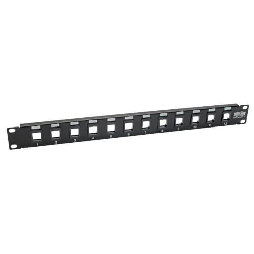 Tripp-Lite N062-012-KJ | 12-Port 1U Rack-Mount Unshielded Blank Keystone/Multimedia Patch Panel, RJ45 Ethernet, USB, HDMI, Cat5e/6