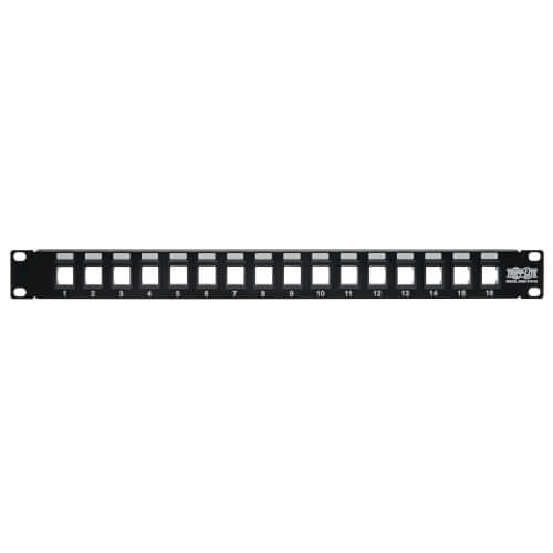 Tripp-Lite N062-016-KJ | 16-Port 1U Rack-Mount Unshielded Blank Keystone/Multimedia Patch Panel, RJ45 Ethernet, USB, HDMI, Cat5e/6