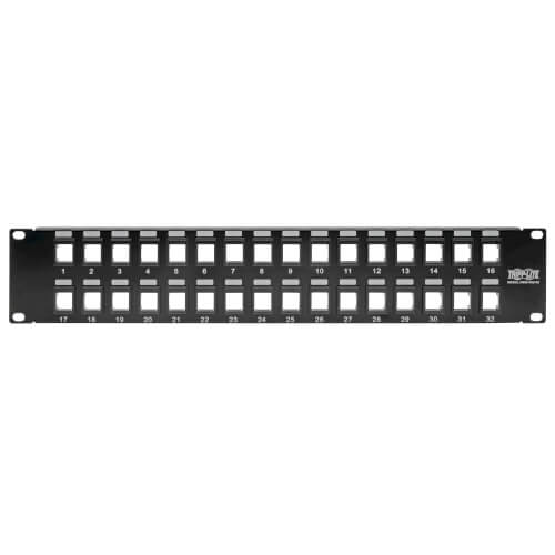 Tripp-Lite N062-032-KJ | 32-Port 2U Rack-Mount Unshielded Blank Keystone/Multimedia Patch Panel, RJ45 Ethernet, USB, HDMI, Cat5e/6