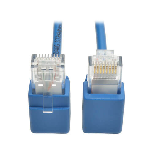 Tripp-Lite N201-SR2-BL | Right-Angle Cat6 Gigabit Snagless Molded Slim UTP Ethernet Cable (RJ45 M/M), Blue, 2 ft. (0.61 m)