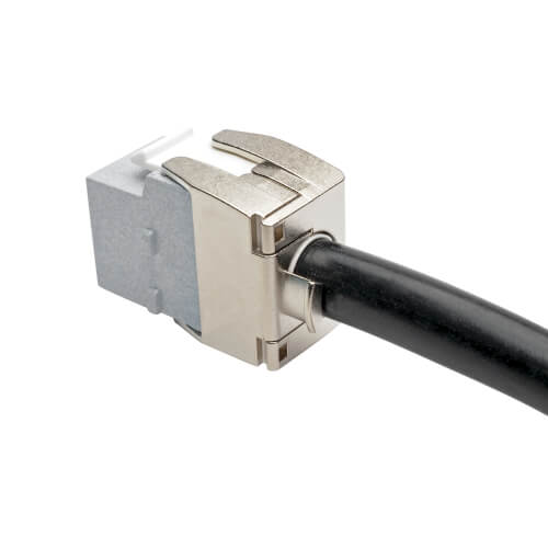 Tripp-Lite N238-001-GY-TFA | Toolless Cat6a Keystone Jack, PoE/PoE+ Compliant, Shuttered - Gray, TAA