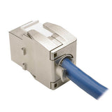 Tripp-Lite N238-001-SH-TFA | Toolless Shielded Cat6a Keystone Jack, PoE/PoE+ Compliant, Shuttered - Silver, TAA