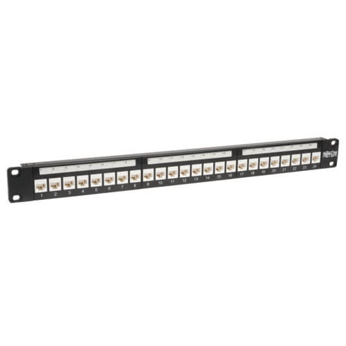 Tripp-Lite N250-024-LP | 24-Port Cat6/Cat5 Low Profile Feed-Through Patch Panel, 1U Rack-Mount/Wall-Mount, TAA