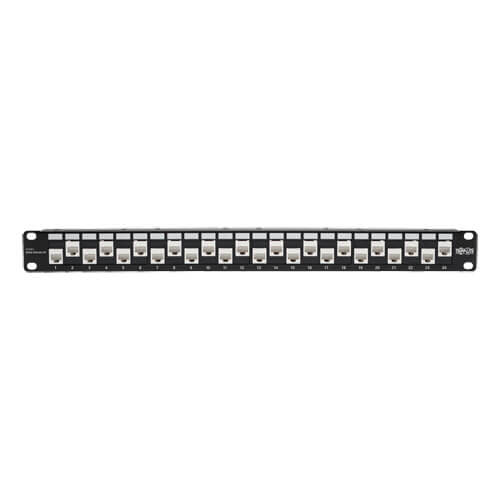 Tripp-Lite N252-024-6A-OF | 24-Port 1U Rack-Mount Cat6a/Cat6/Cat5e 110 Offset Patch Panel with Cable Management Bar, 110 Punchdown, RJ45, TAA