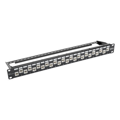 Tripp-Lite N252-024-6A-OF | 24-Port 1U Rack-Mount Cat6a/Cat6/Cat5e 110 Offset Patch Panel with Cable Management Bar, 110 Punchdown, RJ45, TAA