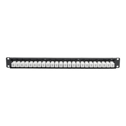 Tripp-Lite N254-024-6AD | 24-Port 1U Rack-Mount Cat6a Feedthrough Patch Panel with 90-Degree Down-Angled Ports, RJ45 Ethernet, TAA