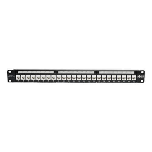 Tripp-Lite N254-024-6AD | 24-Port 1U Rack-Mount Cat6a Feedthrough Patch Panel with 90-Degree Down-Angled Ports, RJ45 Ethernet, TAA