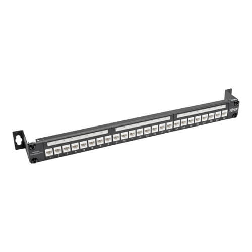 Tripp-Lite N254-024-6AD | 24-Port 1U Rack-Mount Cat6a Feedthrough Patch Panel with 90-Degree Down-Angled Ports, RJ45 Ethernet, TAA