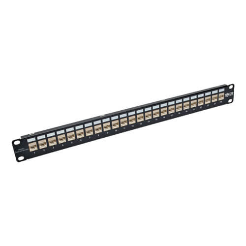Tripp-Lite N254-024-SH-6AD | 24-Port 1U Rack-Mount STP Shielded Cat6a Feedthrough Patch Panel with 90-Degree Down-Angled Ports, RJ45 Ethernet, TAA
