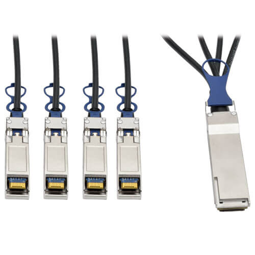 Tripp-Lite N281-01M-BK | QSFP+ to 10 GbE SFP+ Passive DAC Breakout Cable (M/M), QSFP+ to (x4) SFP+, Compatible to Cisco QSFP-4SFP10G-CU1M, 1M (3.28 ft.)