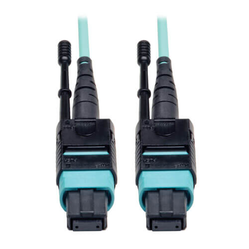 Tripp-Lite N844-01M-12-P | MTP/MPO Patch Cable with Push/Pull Tabs, 12 Fiber, 40GbE, 40GBASE-SR4, OM3 Plenum-Rated - Aqua, 1M (3 ft.)