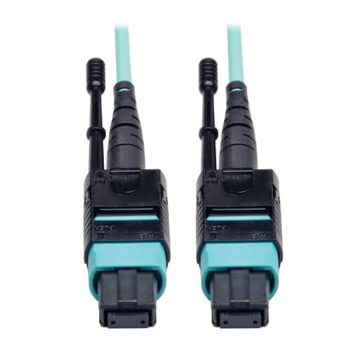 Tripp-Lite N844-02M-12-P | MTP/MPO Patch Cable with Push/Pull Tabs, 12 Fiber, 40GbE, 40GBASE-SR4, OM3 Plenum-Rated - Aqua, 2M (6 ft.)
