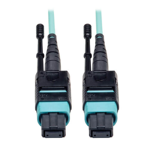 Tripp-Lite N844-03M-12-P | MTP/MPO Patch Cable with Push/Pull Tabs, 12 Fiber, 40GbE, 40GBASE-SR4, OM3 Plenum-Rated - Aqua, 3M (10 ft.)