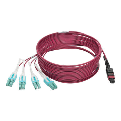 Tripp-Lite N845-05M-8L-MG | 40G MTP/MPO to 8xLC Fan-Out OM4 Plenum-Rated Fiber Optic Cable, 40GBASE-SR4, Push/Pull Tabs, Magenta, 5 m