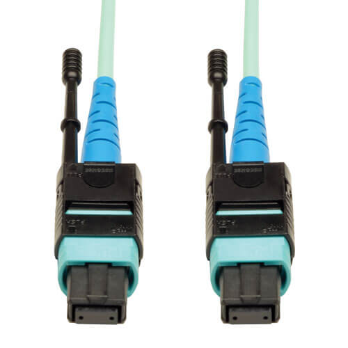 Tripp-Lite N846-01M-24-P | 100G MTP/MPO Multimode OM3 Plenum-Rated Fiber Optic Cable (CXP), 24 Fiber, 100GBASE-SR10, Push/Pull Tabs, Aqua, 1 m