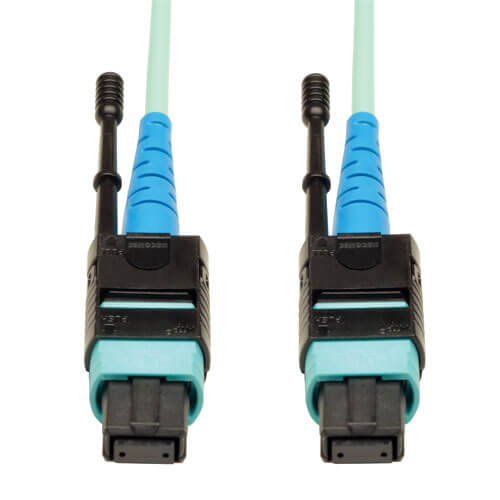 Tripp-Lite N846-02M-24-P | 100G MTP/MPO Multimode OM3 Plenum-Rated Fiber Optic Cable (CXP), 24 Fiber, 100GBASE-SR10, Push/Pull Tabs, Aqua, 2 m