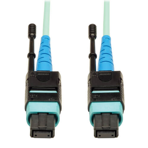 Tripp-Lite N846-05M-24-P | MTP/MPO Patch Cable with Push/Pull Tab Connectors, 100GBASE-SR10, CXP, 24 Fiber, 100Gb OM3 Plenum-rated - Aqua, 5M (16 ft.)