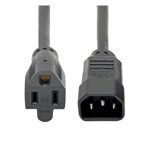 Tripp-Lite P002-001-10A | NEMA 5-15R to C14 Computer AC Power Cable - 10A, 125V, 18 AWG, 1 ft. (0.31 m), Black