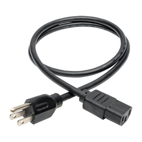 Tripp-Lite P006-003 | Desktop Computer AC Power Cable, NEMA 5-15P to C13 - 10A, 125V, 18 AWG, 3 ft. (0.91 m), Black