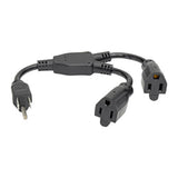 Tripp-Lite P022-001-2 | Extension Cord Y Splitter, NEMA 5-15P to 2x NEMA 5-15R - 10A, 120V, 18 AWG, 1 ft. (0.31 m), Black