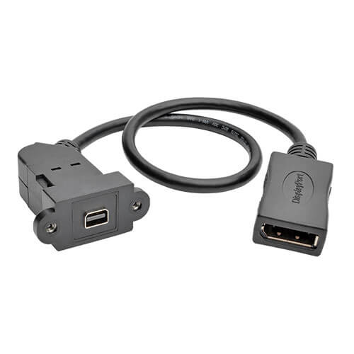 Tripp-Lite P169-001-KPA-BK | Mini DisplayPort to DisplayPort Keystone/Panel Mount Adapter Cable (F/F), Angled Connector, 1 ft. (0.3 m)