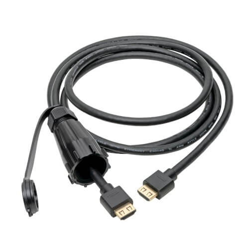 Tripp-Lite P569-006-IND | High-Speed HDMI Cable (M/M) - 4K 60 Hz, HDR, Industrial, IP68, Hooded Connector, Black, 6 ft.
