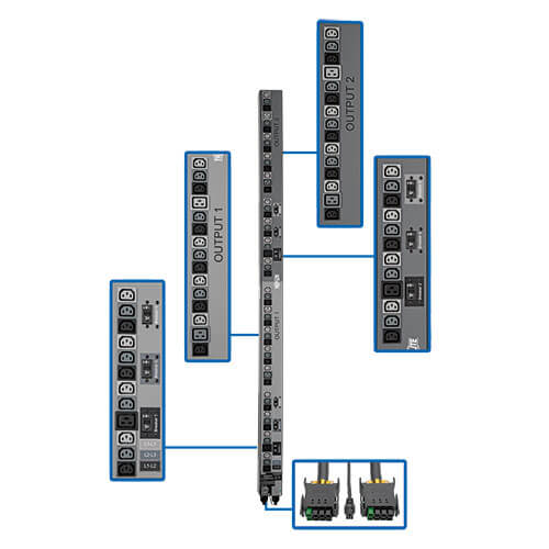 Tripp-Lite PDU3V602D354B | 17.3kW 3-Phase Vertical PDU Strip, 208V Outlets (48 C13 & 6 C19), 0U Rack-Mount, Accessory for Select ATS PDUs