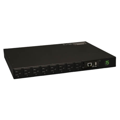 Tripp-Lite PDUMH15NET | 1.4kW Single-Phase Switched PDU with LX Platform Interface, 120V Outlets (16 5-15R), 5-15P, 120V Input, 12 ft. (3.66 m) Cord, 1U Rack-Mount, TAA