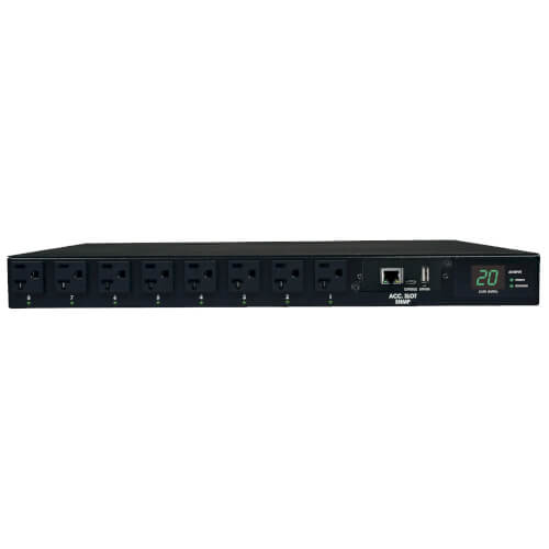Tripp-Lite PDUMH20ATNET | 1.9kW Single-Phase Switched Automatic Transfer Switch PDU, 2 120V L5-20P / 5-20P Inputs, 16 5-15/20R Outputs, 1U, TAA