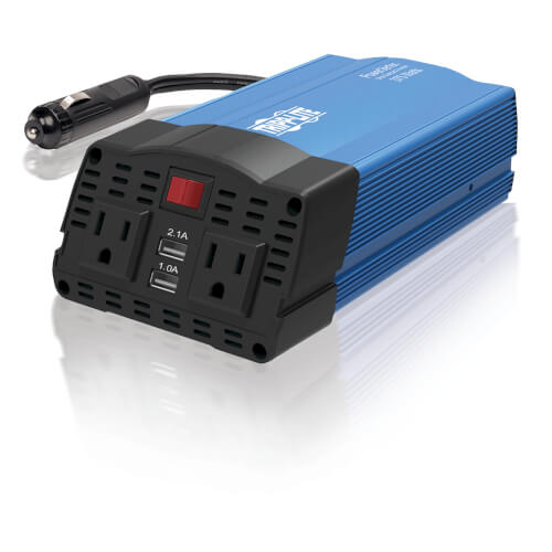 Tripp-Lite PV375USB | 375W PowerVerter Ultra-Compact Car Inverter with 2 AC Outlets, 2 USB Charging Ports and Battery Cables