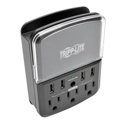 Tripp-Lite SK34USBB | Protect It! Personal Charging Station with 3-Outlet Surge Protector, Direct Plug-In, 540 Joules, 4 USB Ports, 3 AC Outlets