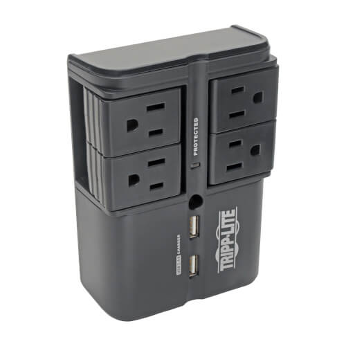 Tripp-Lite SK40RUSBB | Protect It! Surge Protector with 4 Rotatable Outlets, Direct Plug-In, 1080 Joules, 3.4A USB Charger
