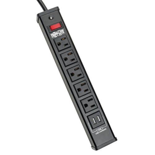 Tripp-Lite TLM526USBB | 5-Outlet Surge Protector with 2 USB Ports (3.4A Shared) - 6 ft. (1.83 m) Cord, 450 Joules, Metal Housing