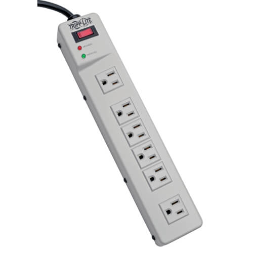 Tripp-Lite TLM626 | Protect It! Surge Protector with 6 Right-Angle Outlets, 6 ft. (1.83 m) Cord, 1340 Joules, Diagnostic LEDs, Metal Case