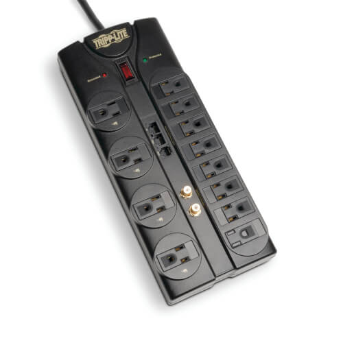 Tripp-Lite TLP1208SAT | Protect It! 12-Outlet Surge Protector, 8 ft. (2.43 m) Cord, 2880 Joules, Tel/Modem/Coaxial/Ethernet Protection