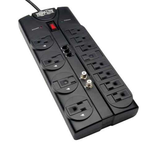 Tripp-Lite TLP1208TELTV | Protect It! 12-Outlet Surge Protector, 8 ft. (2.43 m) Cord, 2880 Joules, Tel/Modem/Coaxial Protection