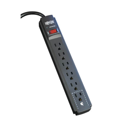 Tripp-Lite TLP606B | Protect It! 6-Outlet Surge Protector, 6 ft. Cord, 790 Joules, Diagnostic LED, Black Housing